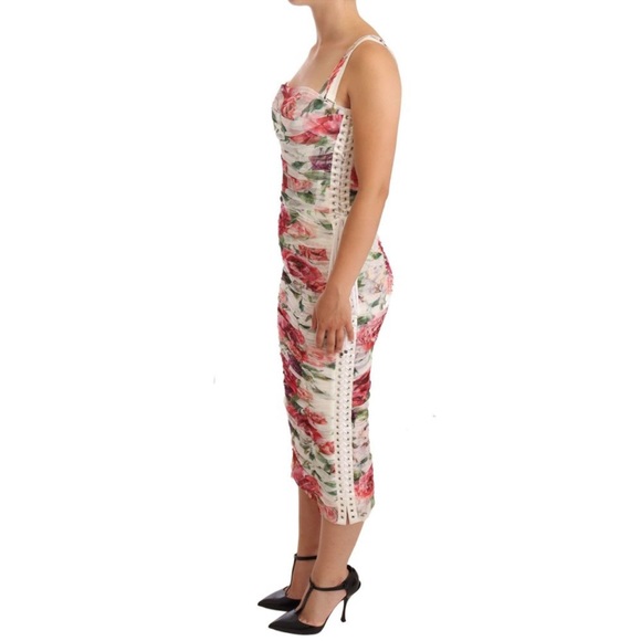 Dolce & Gabbana White Floral Print Tulle Sheath Midi Dress IT48 - Picture 2 of 6